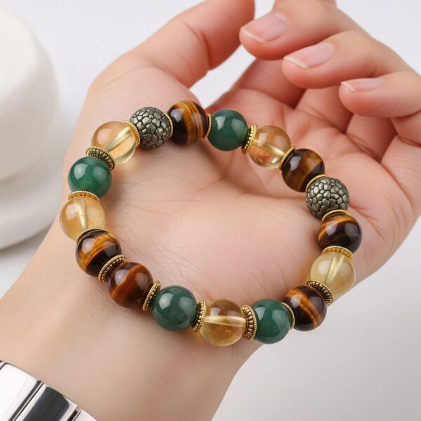 Citrine, Tiger Eye, Green Aventurine and Pyrite Bracelet